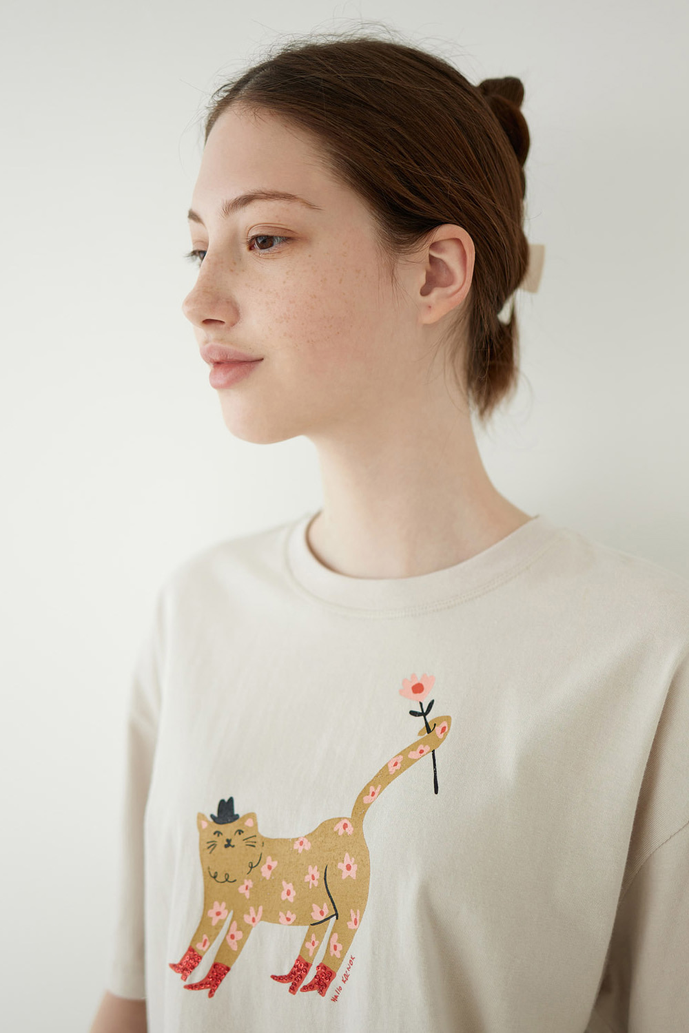 플라워캣 여성 오버핏 반팔 티셔츠