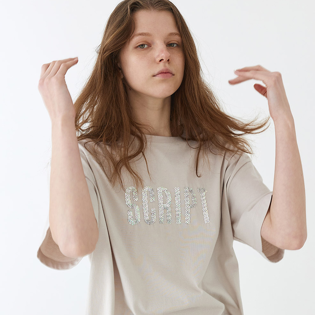 스크립트 여성 오버핏 반팔 티셔츠
