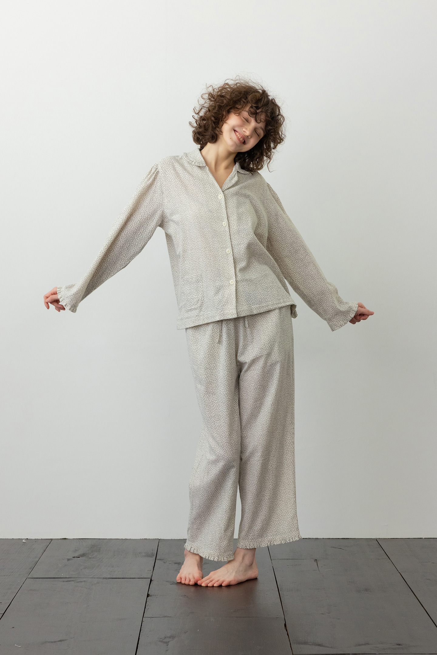 포그 플라워 순면 홈웨어 여성 잠옷 세트 파자마